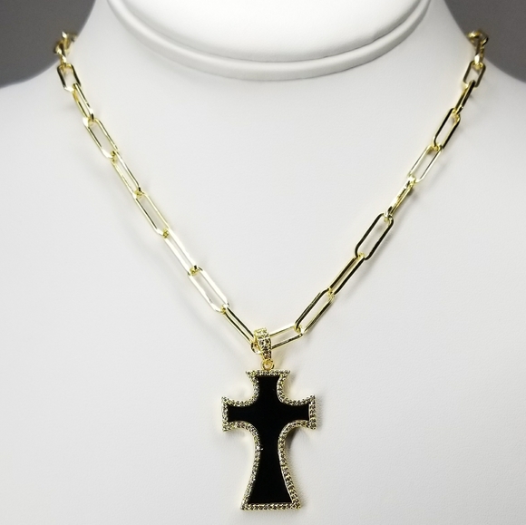 Jewelry - NWT Enamel Cross Pave CZ Pendant Charm NEW
